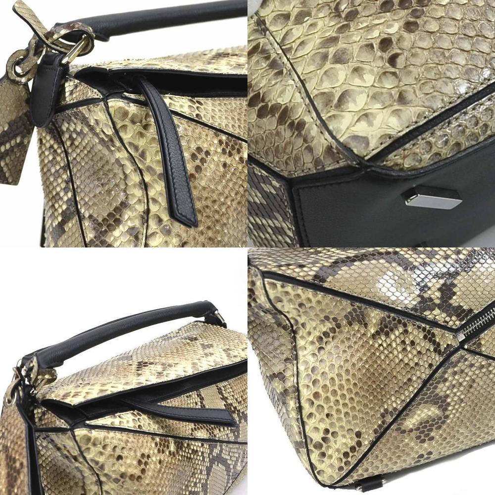 Loewe Black Puzzle Brown Leather Python Crossbody… - image 3